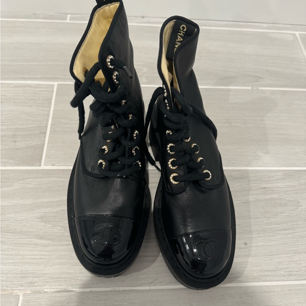 CHANEL Black Leather Ankle Boots